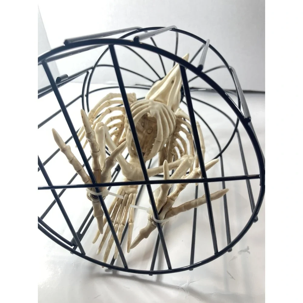 Skeleton Crow in Cage Prop Bird Bones Plastic Halloween Decoration